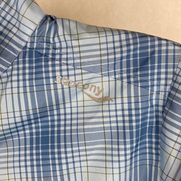Saucony Windbreaker Jacket Womens Sz Small Vented Zip Front Blue Plaid Athletic - Picture 4 of 12